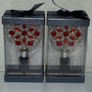 Artimino Wine Stopper Glass Metal Red Heels Gems Set Of 2 NEW In Box
